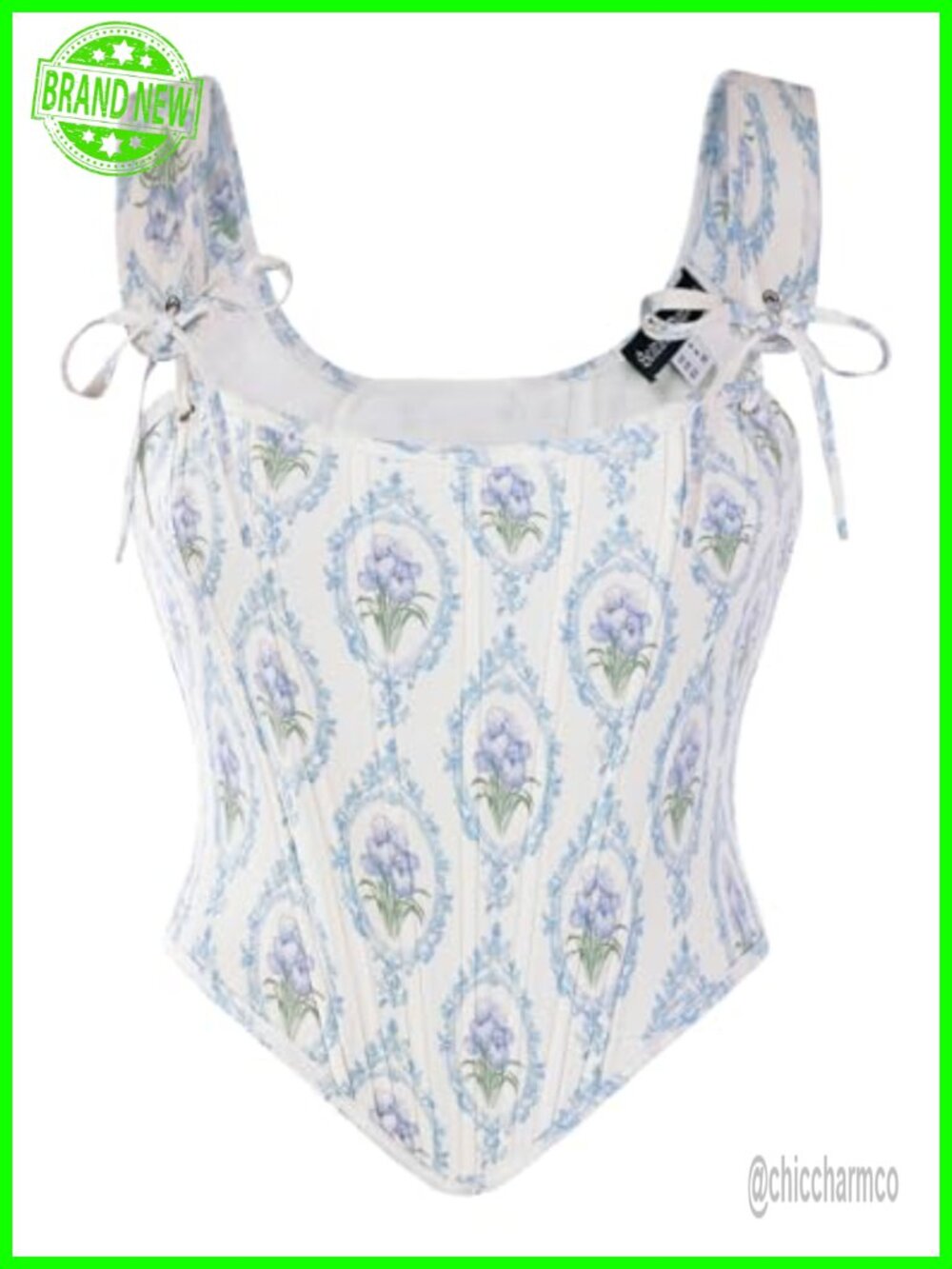 Floral Corset Top Women Renaissance Bustier Lace-Up Back